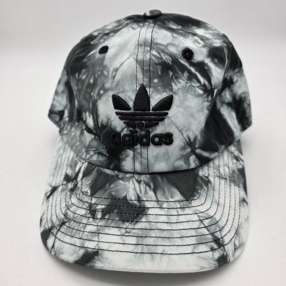 Adidas Originals Tie Dye Trefoil Dad Hat Black Gray Adjustable Strapback Cap